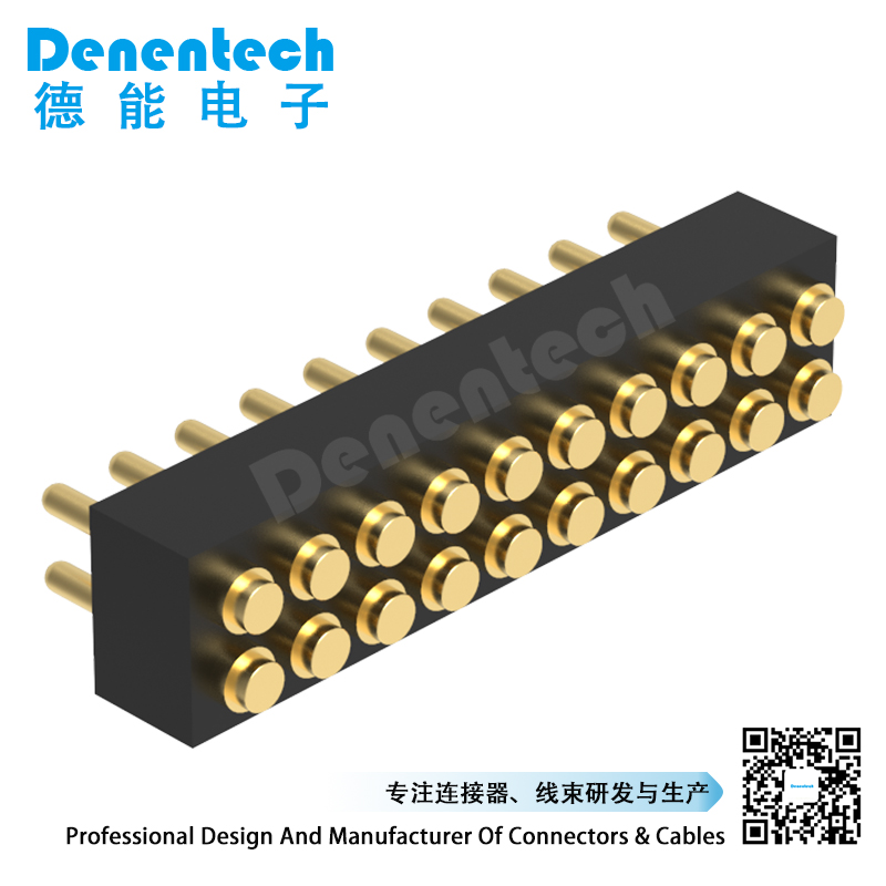 Denentech 专业工厂1.27MM弹簧针H2.0双排公座180度SMT贴片式伸缩弹针pogopin